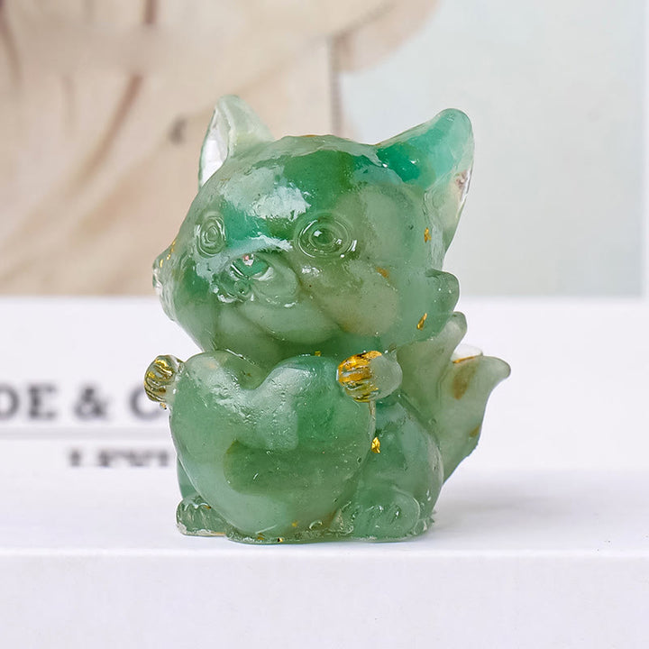 Olivenorma Crystal Epoxy Heart Nine-Tailed Fox Gemstone Decoration - Green Aventurine - image 7