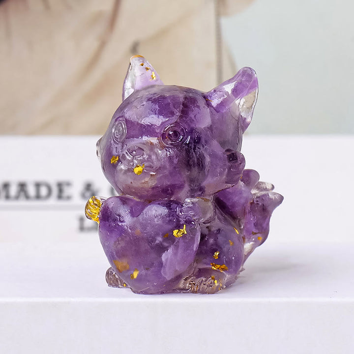 Olivenorma Crystal Epoxy Heart Nine-Tailed Fox Gemstone Decoration - Amethyst - image 3