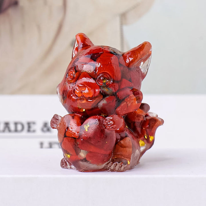 Olivenorma Crystal Epoxy Heart Nine-Tailed Fox Gemstone Decoration - Red Jasper - image 11