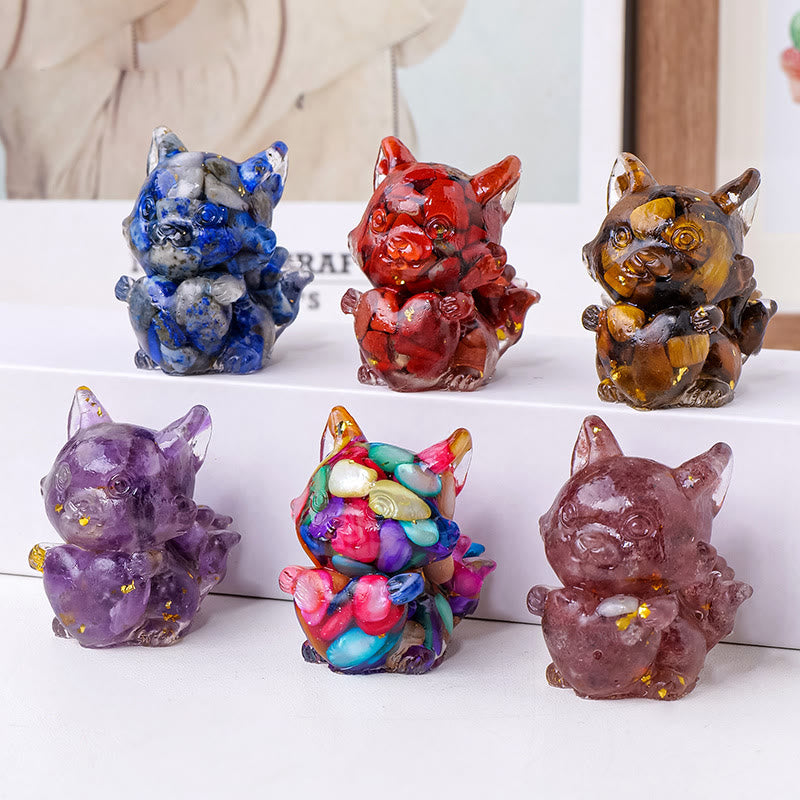 Olivenorma Crystal Epoxy Heart Nine-Tailed Fox Gemstone Decoration - image 0