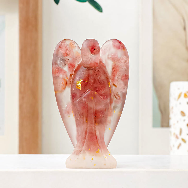 Olivenorma Crystal Epoxy Angel Gemstone Decoration - Strawberry Quartz - image 18