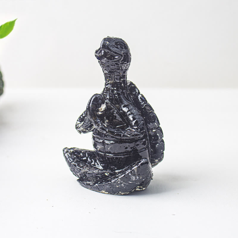 Olivenorma Crystal Epoxy Meditating Turtle Gemstone Decoration - Obsidian - image 31