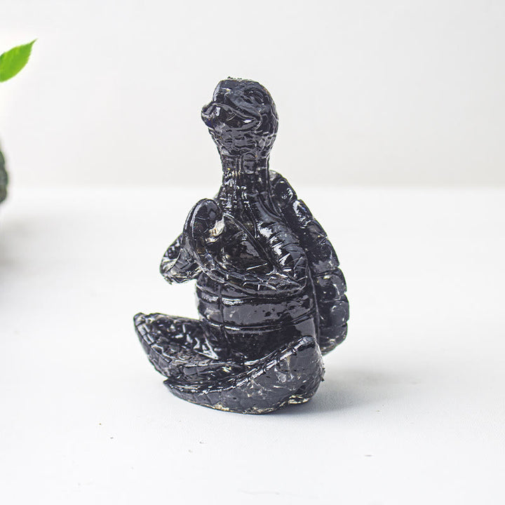 Olivenorma Crystal Epoxy Meditating Turtle Gemstone Decoration - Obsidian - image 31