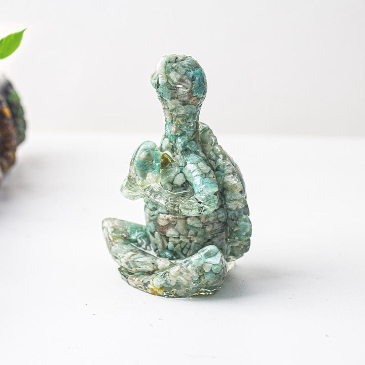 Olivenorma Crystal Epoxy Meditating Turtle Gemstone Decoration - Amazonite - image 4