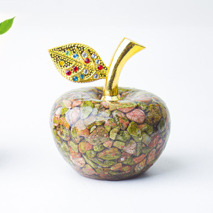 Olivenorma Crystal Epoxy Gold Leaf Apple Gemstone Decoration - Unakite - image 39