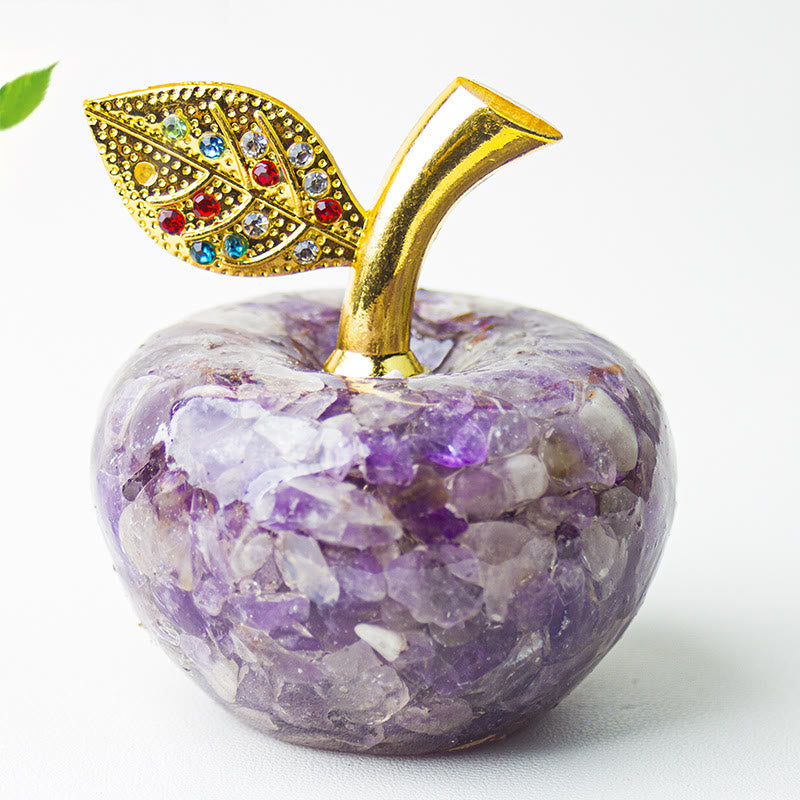 Olivenorma Crystal Epoxy Gold Leaf Apple Gemstone Decoration - Amethyst - image 3