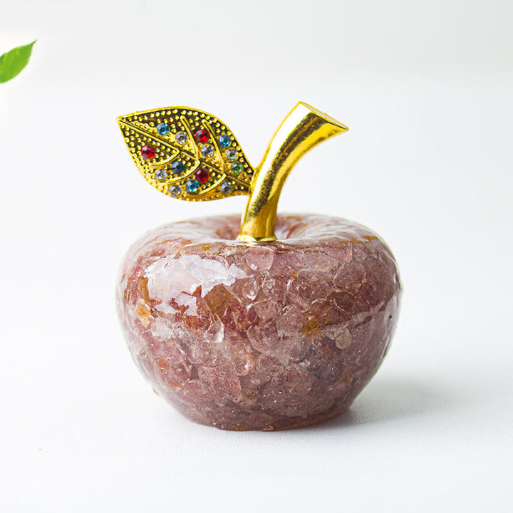 Olivenorma Crystal Epoxy Gold Leaf Apple Gemstone Decoration - Strawberry Quartz - image 33