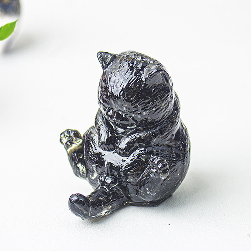 Olivenorma Crystal Epoxy Cat In Heat Gemstone Decoration - Obsidian - image 32
