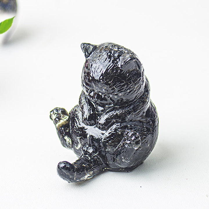 Olivenorma Crystal Epoxy Cat In Heat Gemstone Decoration - Obsidian - image 32