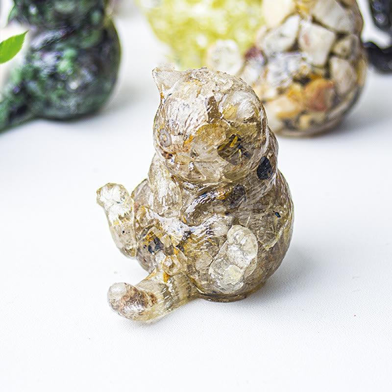 Olivenorma Crystal Epoxy Cat In Heat Gemstone Decoration - Gold Rutilated Quartz - image 20