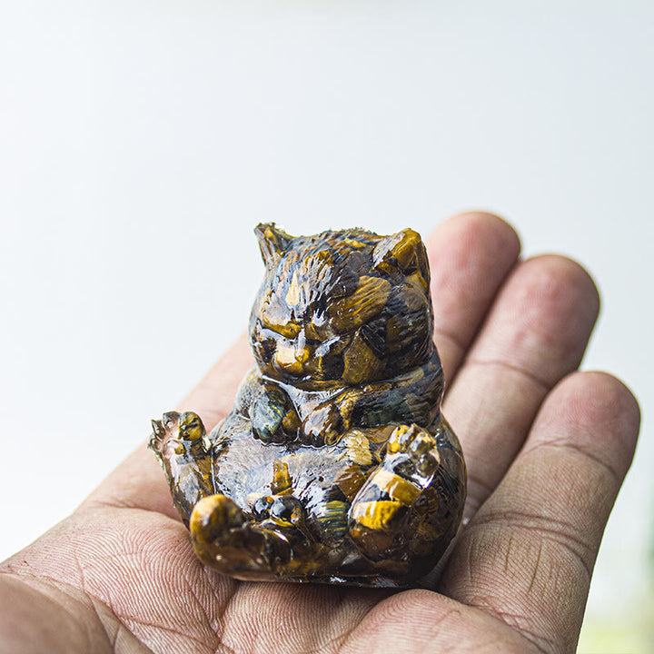 Olivenorma Crystal Epoxy Cat In Heat Gemstone Decoration - Tiger Eye - image 0