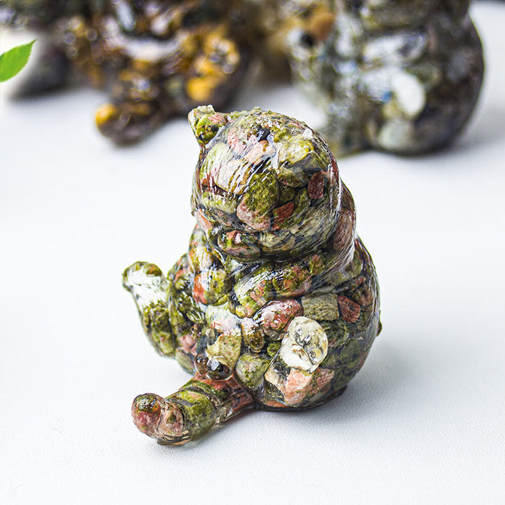 Olivenorma Crystal Epoxy Cat In Heat Gemstone Decoration - Unakite - image 56