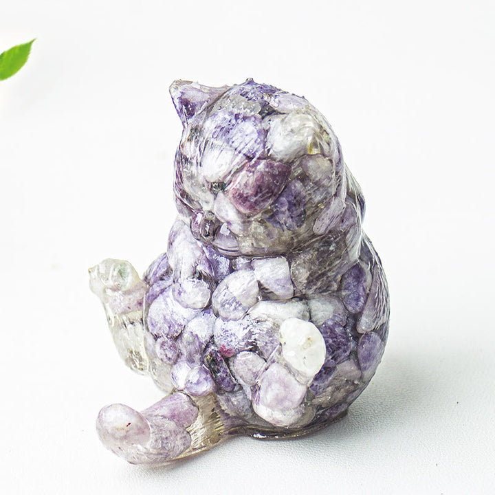 Olivenorma Crystal Epoxy Cat In Heat Gemstone Decoration - Charoite - image 12