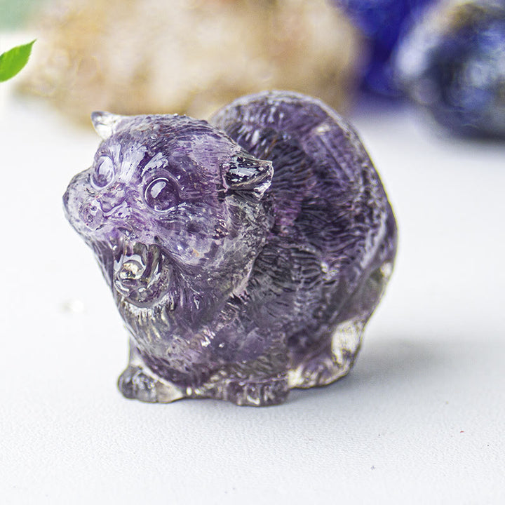 Olivenorma Crystal Epoxy Fighting Cats Gemstone Decoration - Amethyst - image 3
