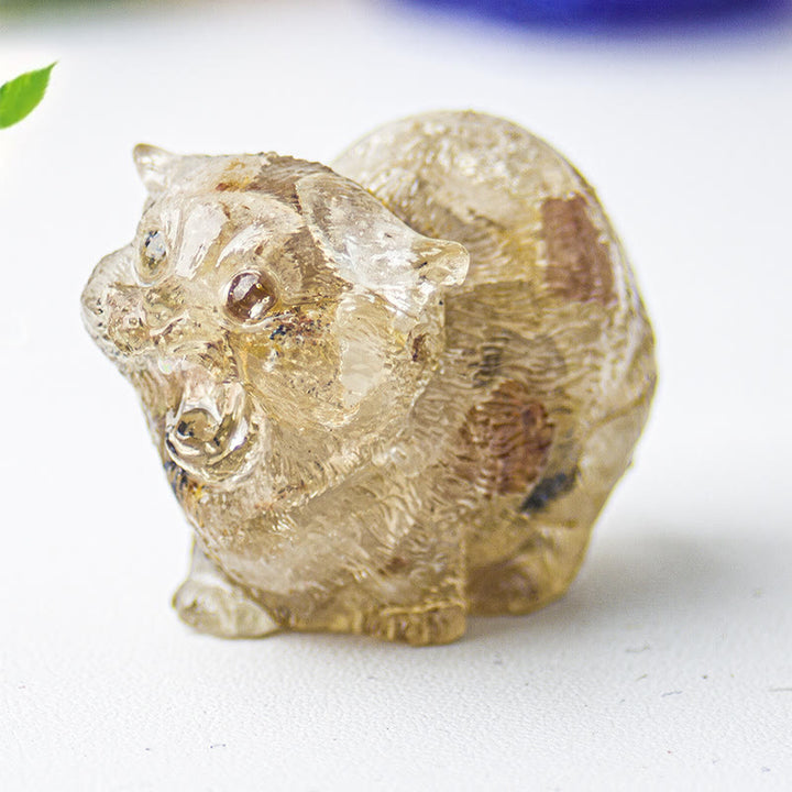 Olivenorma Crystal Epoxy Fighting Cats Gemstone Decoration - Gold Rutilated Quartz - image 13