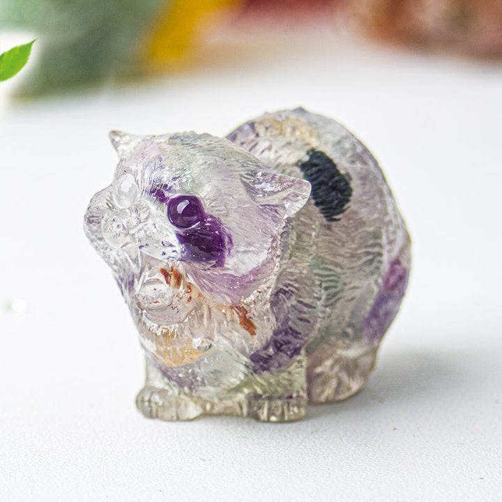 Olivenorma Crystal Epoxy Fighting Cats Gemstone Decoration - Rainbow Fluorite - image 27