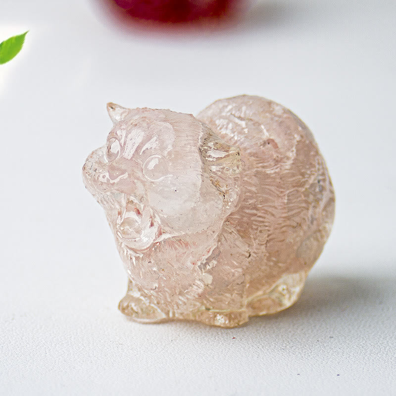 Olivenorma Crystal Epoxy Fighting Cats Gemstone Decoration - Rose Quartz - image 35