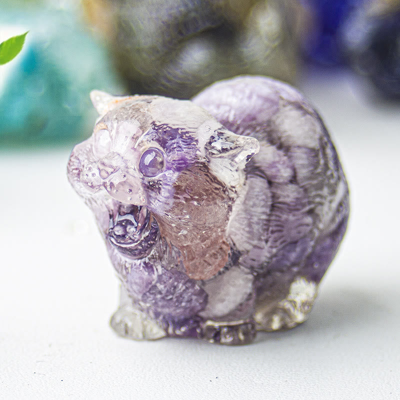 Olivenorma Crystal Epoxy Fighting Cats Gemstone Decoration - Lepidolite - image 21