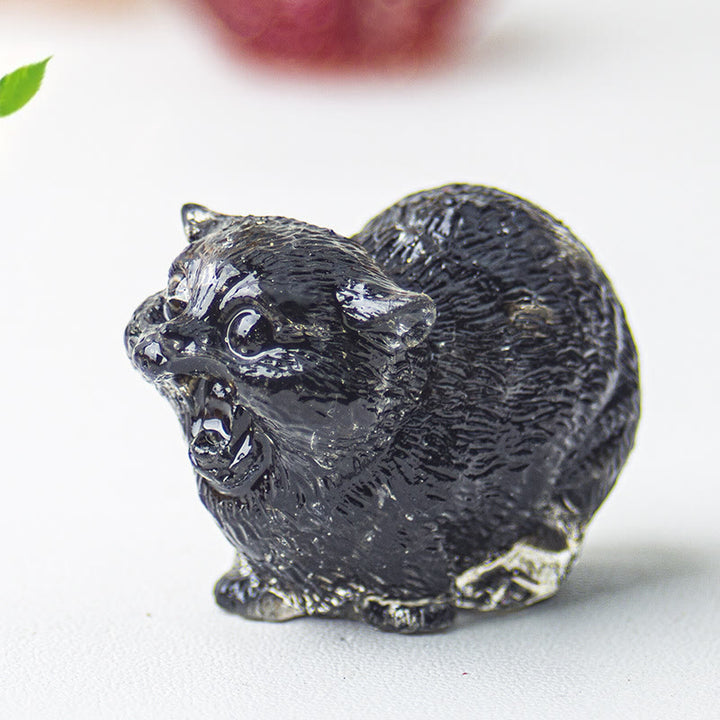 Olivenorma Crystal Epoxy Fighting Cats Gemstone Decoration - Obsidian - image 23