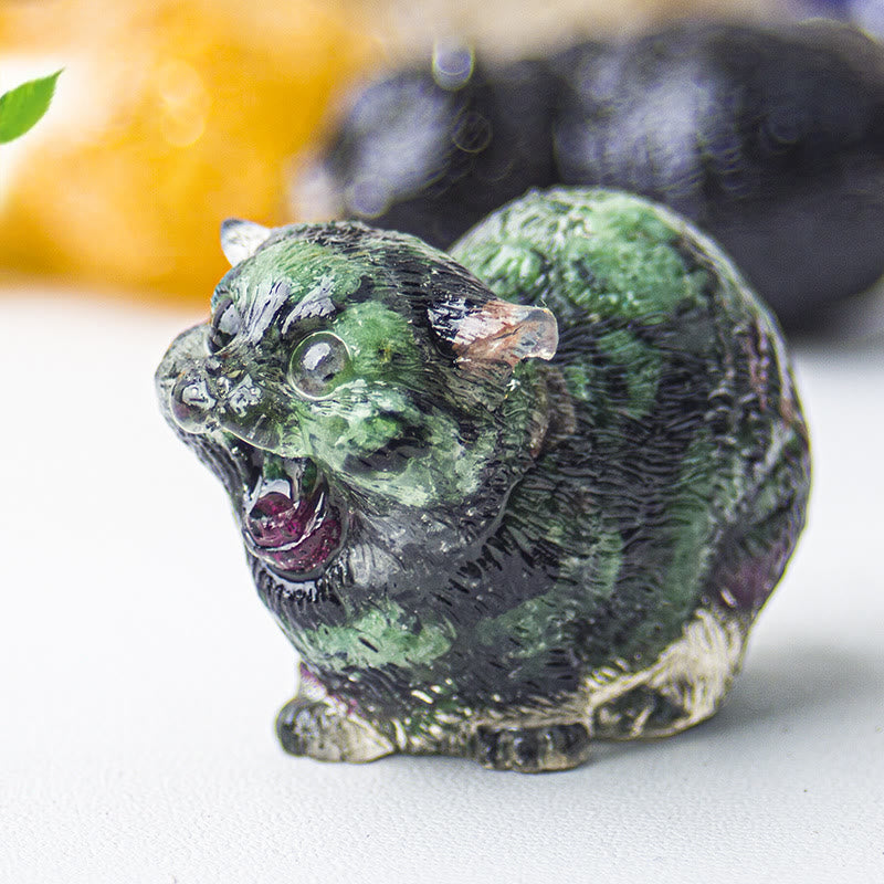 Olivenorma Crystal Epoxy Fighting Cats Gemstone Decoration - Ruby Zoisite - image 37