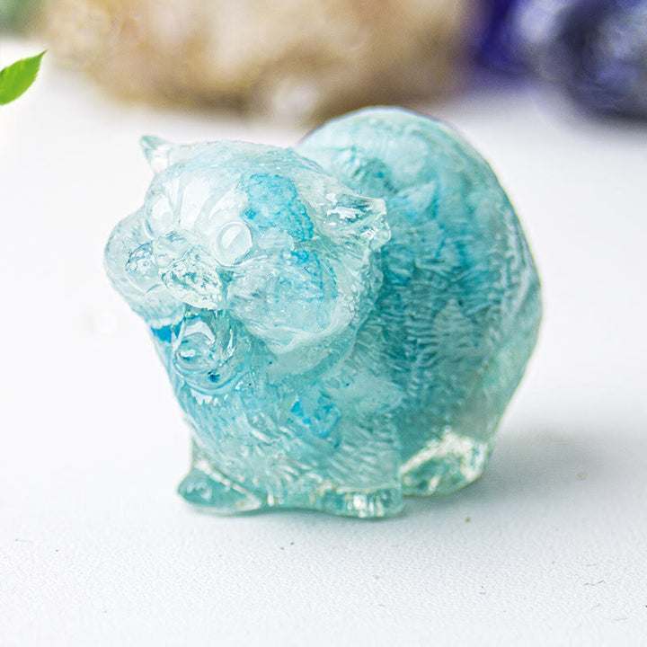 Olivenorma Crystal Epoxy Fighting Cats Gemstone Decoration - Aquamarine - image 5
