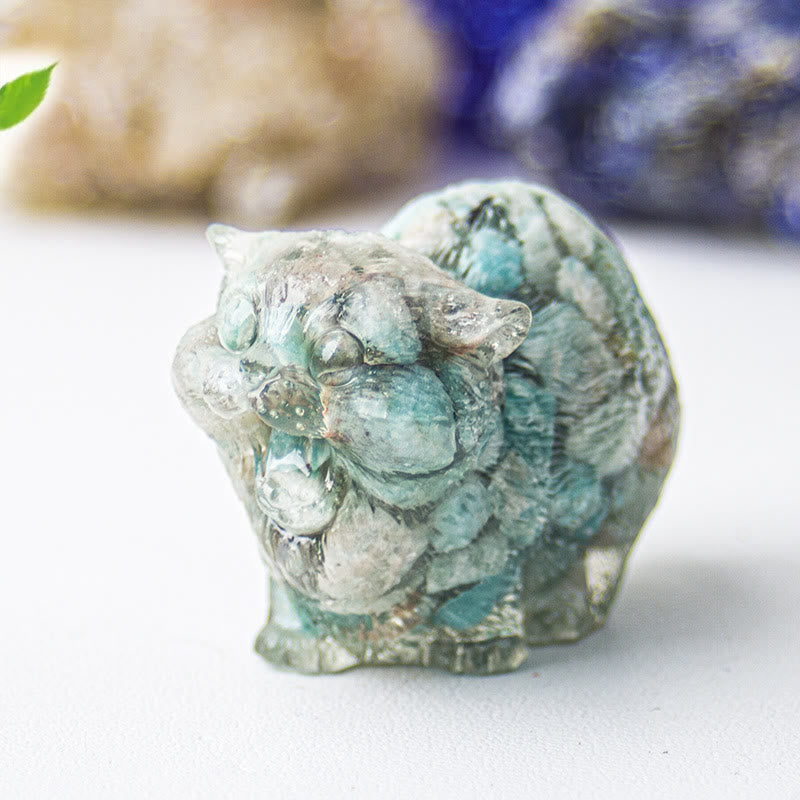 Olivenorma Crystal Epoxy Fighting Cats Gemstone Decoration - Amazonite - image 1