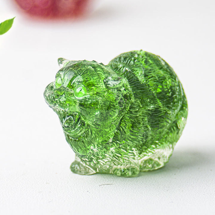 Olivenorma Crystal Epoxy Fighting Cats Gemstone Decoration - Green Glass - image 52