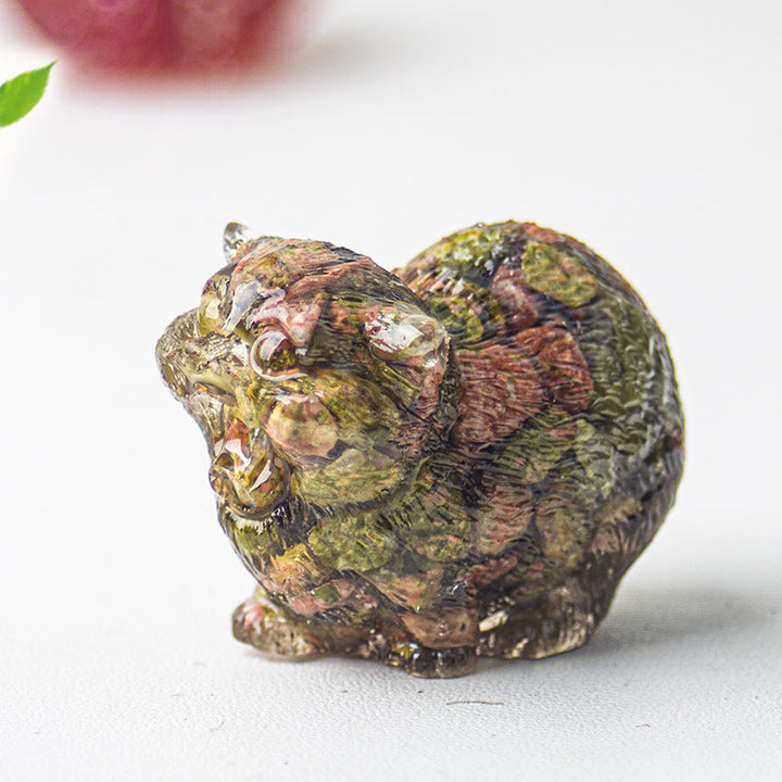 Olivenorma Crystal Epoxy Fighting Cats Gemstone Decoration - Unakite - image 46