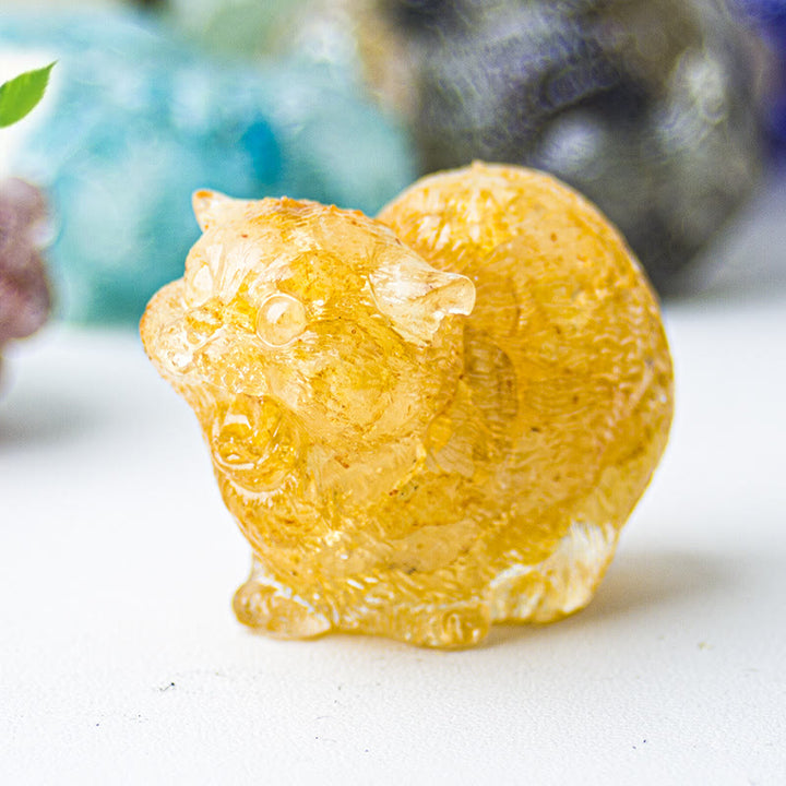 Olivenorma Crystal Epoxy Fighting Cats Gemstone Decoration - Yellow Agate - image 51