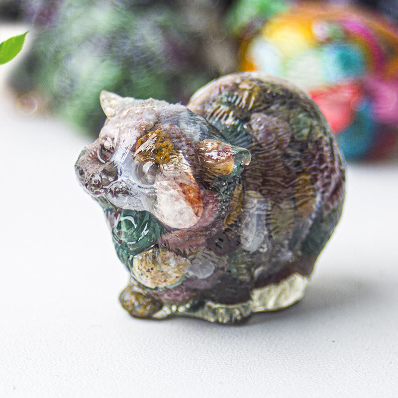 Olivenorma Crystal Epoxy Fighting Cats Gemstone Decoration - Ocean Jasper - image 50