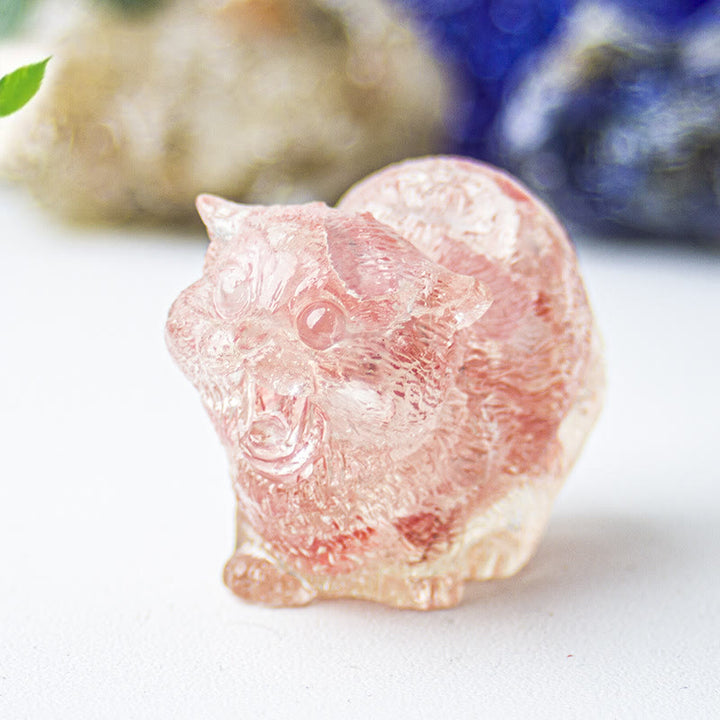 Olivenorma Crystal Epoxy Fighting Cats Gemstone Decoration - Red Smelting Quartz - image 33