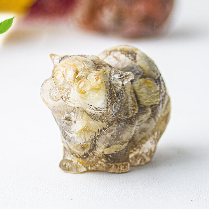 Olivenorma Crystal Epoxy Fighting Cats Gemstone Decoration - Crazy Agate - image 49