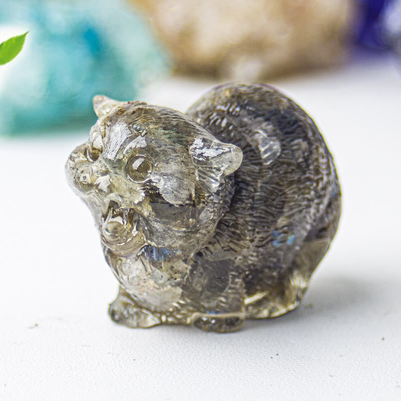 Olivenorma Crystal Epoxy Fighting Cats Gemstone Decoration - Labradorite - image 17