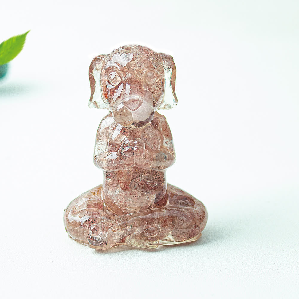 Olivenorma Crystal Epoxy Zen Meditation Dog Gemstone Decoration - Strawberry Quartz - image 38