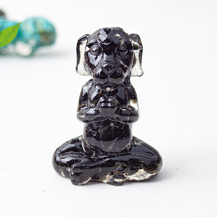 Olivenorma Crystal Epoxy Zen Meditation Dog Gemstone Decoration - Obsidian - image 24