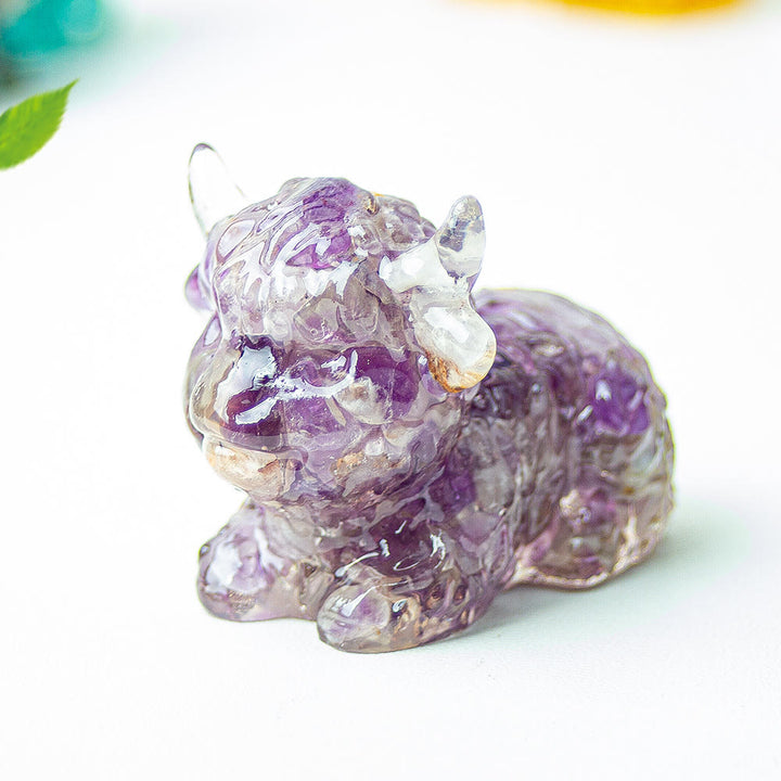 Olivenorma Crystal Epoxy Highland Cattle Gemstone Decoration - Amethyst - image 5