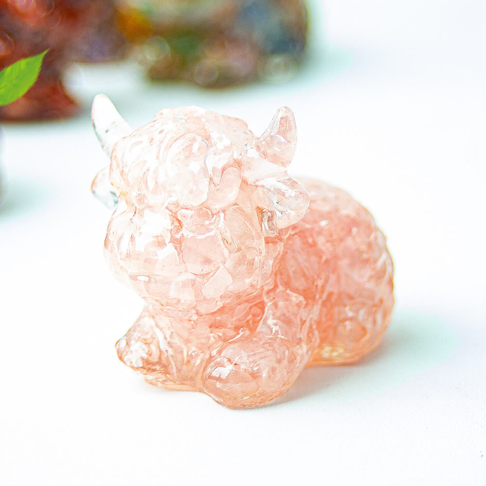 Olivenorma Crystal Epoxy Highland Cattle Gemstone Decoration - Rose Quartz - image 35