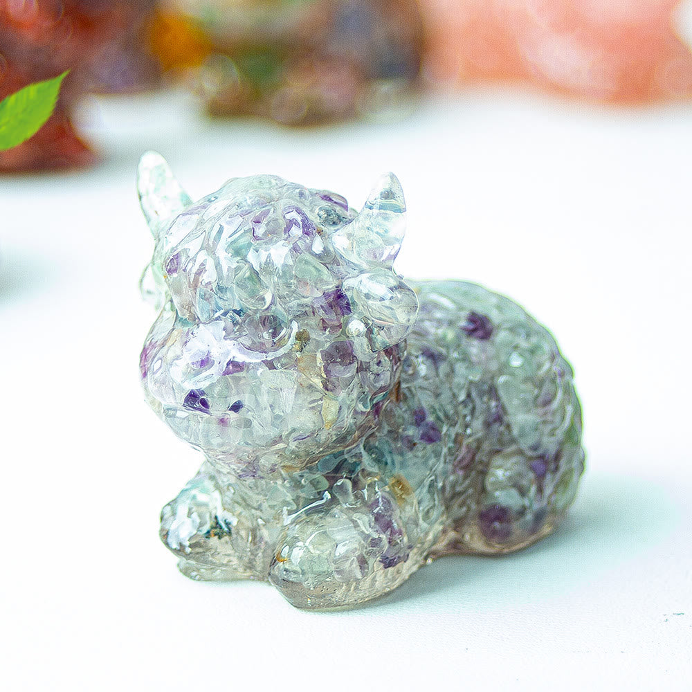 Olivenorma Crystal Epoxy Highland Cattle Gemstone Decoration - Fluorite - image 17