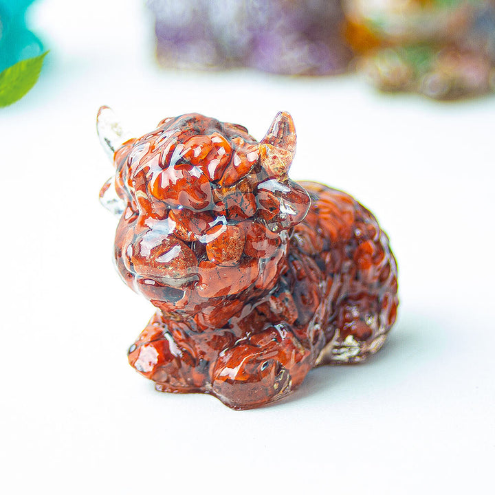 Olivenorma Crystal Epoxy Highland Cattle Gemstone Decoration - Red Jasper - image 33