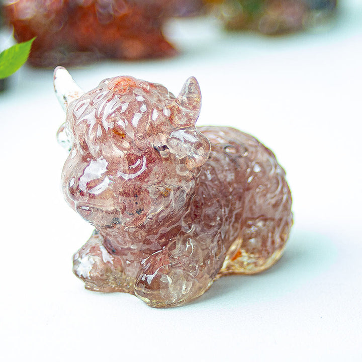 Olivenorma Crystal Epoxy Highland Cattle Gemstone Decoration - Strawberry Quartz - image 39