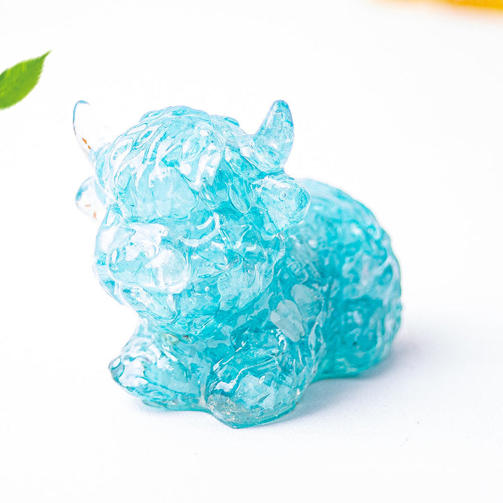 Olivenorma Crystal Epoxy Highland Cattle Gemstone Decoration - Aquamarine - image 7