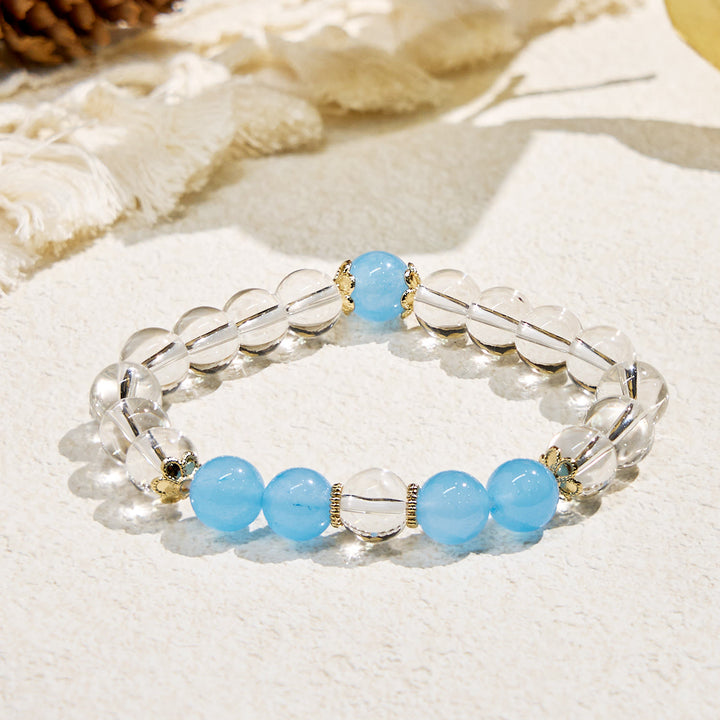 Olivenorma "Harmony Breeze" Natural Stone Inner-Strength Bracelet - 10mm - Aquamarine + Clear Crystal - image 0