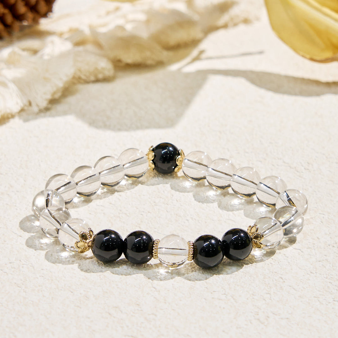 Olivenorma "Harmony Breeze" Natural Stone Inner-Strength Bracelet - 10mm - Obsidian + Clear Crystal - image 8