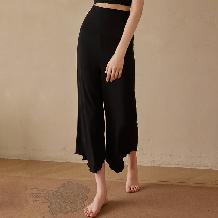 Olivenorma Plain Color Stretchy Cropped Lycra Fabric Flare Women's Yoga Pants - Black - XL - image 4