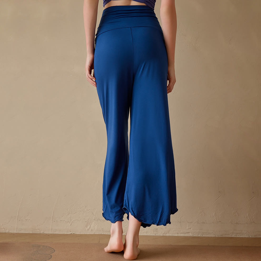 Olivenorma Plain Color Stretchy Cropped Spandex Fabric Flare Women's Yoga Pants - Blue - XL - image 9