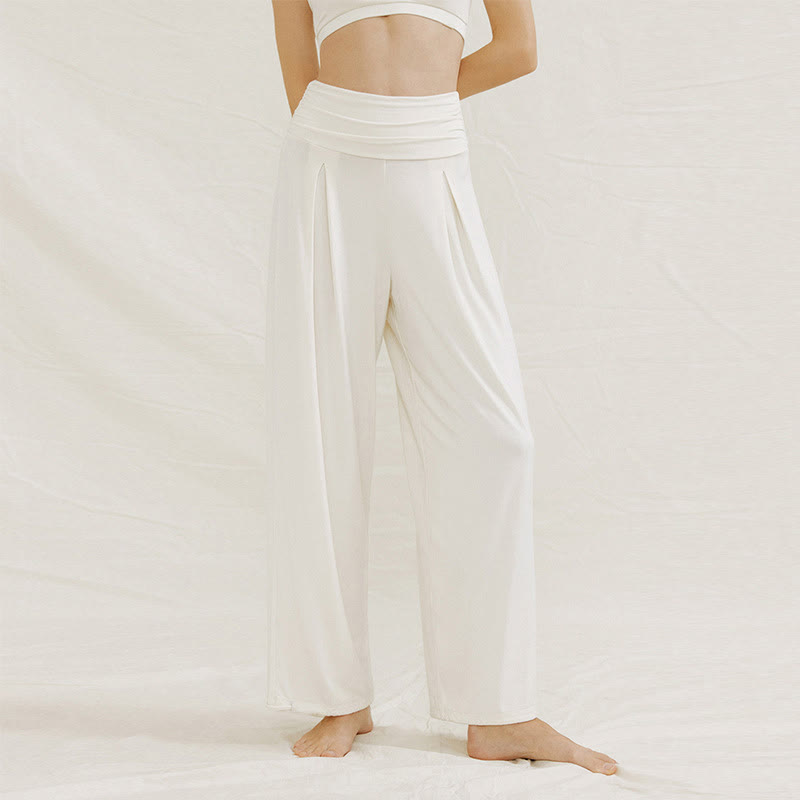 Olivenorma Plain Color Nylon Adjustable Wide-Leg Flow Women's  Yoga Pants - White - L - image 6