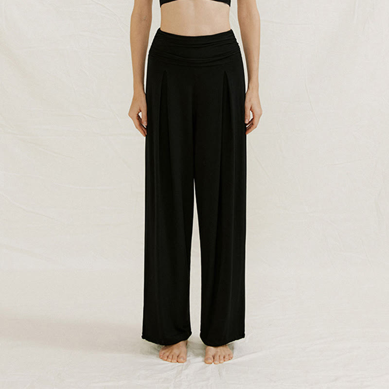 Olivenorma Plain Color Nylon Adjustable Wide-Leg Flow Women's  Yoga Pants - Black - L - image 11