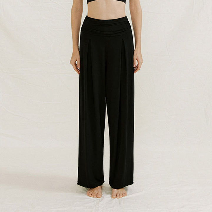 Olivenorma Plain Color Nylon Adjustable Wide-Leg Flow Women's  Yoga Pants - Black - L - image 11