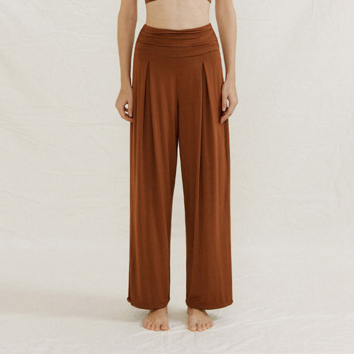 Olivenorma Plain Color Nylon Adjustable Wide-Leg Flow Women's  Yoga Pants - Brown - L - image 0