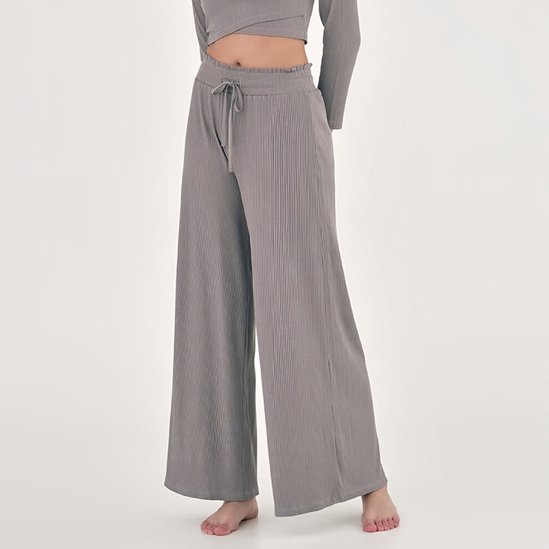 Olivenorma Plain Color Casual High-Waist Relaxed Women's Yoga Pants - Dark Khaki - L - image 9